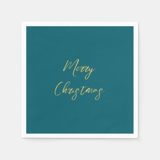 ダークティール（緑がかった色）&金ゴールドカラーズメリークリスマス スタンダードカクテルナプキン (正面)