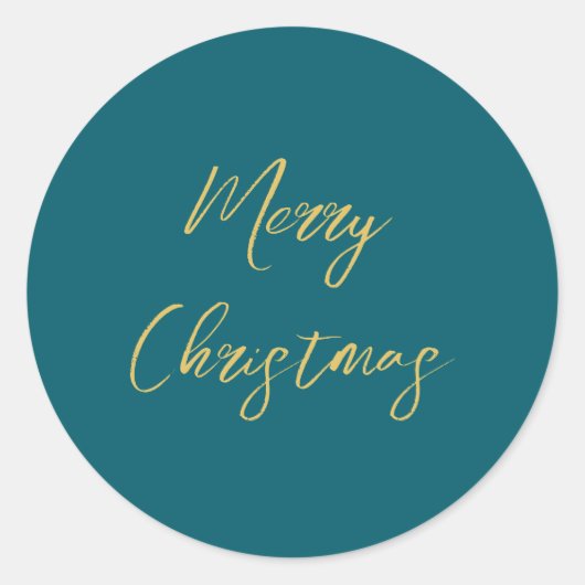 ダークティール（緑がかった色）&金ゴールドカラーズメリークリスマス ラウンドシール (正面)
