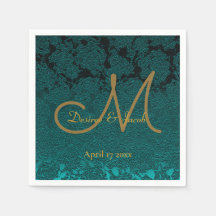 ダークティール（緑がかった色）金ゴールドフローラ秋の結婚式モノグラム