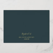 ダークティール（緑がかった色）&金ゴールドモダンラインツールブライダルシャワー 箔招待状 (裏面)