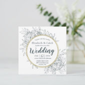 ダークティール（緑がかった色）&金ゴールド牡丹モダンフローラトワ結婚ーズ 招待状 (スタンド正面)