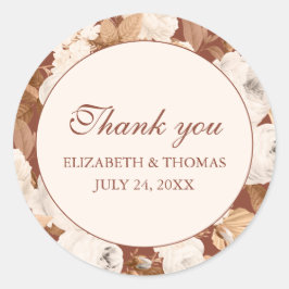 ダークテラコッタありがとうラウンドステッカーと牡丹 ラウンドシール