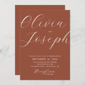 ダークテラコッタブラウン秋の結婚式 | 写真とQR 招待状 (正面/裏面)