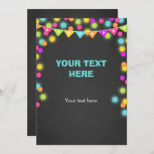 ダークテーブルのサインにカードのネオングローを挿入ラベル 招待状 (正面/裏面)