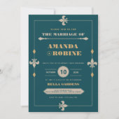 ダークテール＆ゴールド ヴィンテージ エレガント ウェディング 招待状 (正面)