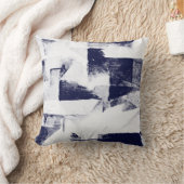 ダークデニムブルーとホワイトの抽象芸術デコールピロー クッション (ブランケット)