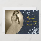 ダークデニム&ダイアモンズ写真誕生日招待状 招待状 (正面)