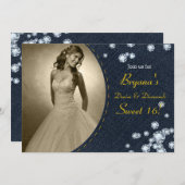 ダークデニム&ダイアモンズ写真誕生日招待状 招待状 (正面/裏面)