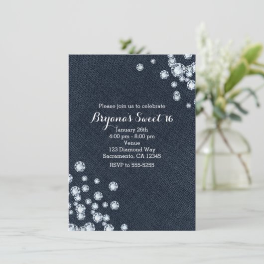 ダークデニム&ダイヤモンド誕生日パーティーの招待状 招待状 (スタンド正面)