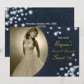 ダークデニム＆ダイヤモンド フォト バースデー インビテーション (正面/裏面)