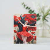 ダークデーモンレディと赤いドレスを着て踊る ポストカード (スタンド正面)