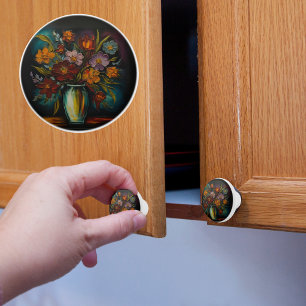 ダークトラディショナルオイルペイント風の花瓶デザインの陶器の取っ手 セラミックノブ