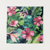 ダークトロピカルハイビスカスフローラルパラダイス背景 タペストリー (正面(横))