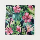 ダークトロピカルハイビスカスフローラルパラダイス背景 タペストリー (正面)