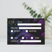 ダークトロピカル結婚式招待状パープルモンステラ 出欠カード (スタンド正面)