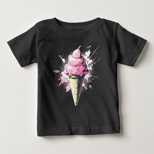 ダークトーンな抽象的ピンクアイスクリームスプラッター ベビーTシャツ (正面)