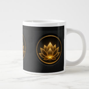 ダークトーンに輝く優雅な金色の蓮の花 ジャンボコーヒーマグカップ