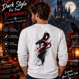 ダークドラゴンホラーTシャツ - ゴシックレッド&ブラックドラゴン スウェットシャツ