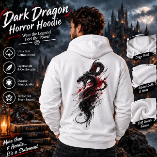 ダークドラゴンホラーTシャツ - ゴシックレッド&ブラックドラゴン パーカ