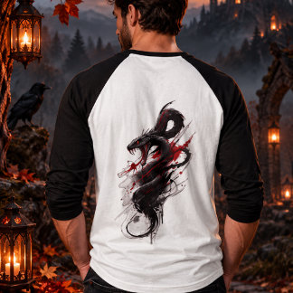 ダークドラゴンホラーTシャツ - ゴシックレッド&ブラックドラゴン Tシャツ