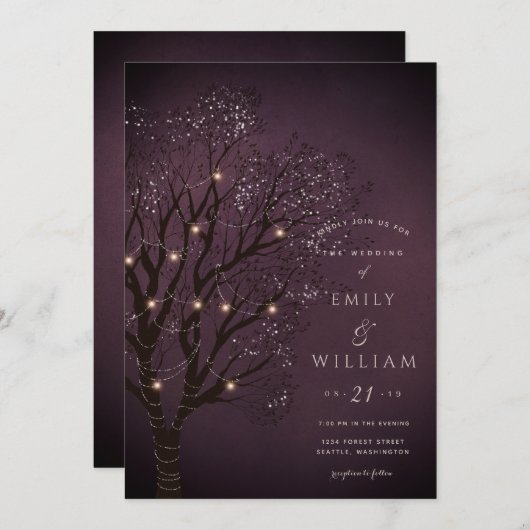 ダークナイトツリーライト結婚式招待状カード 招待状 (正面/裏面)