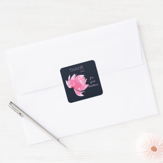 ダークネイビーとピンクのフローラありがとう スクエアシール (封筒)
