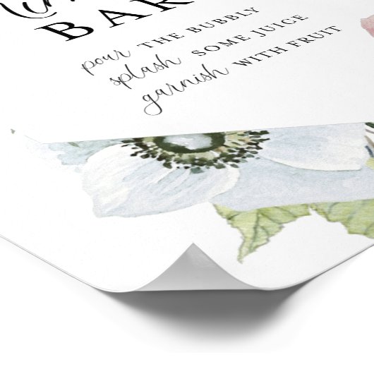 ダークネイビーとブッシュピンクの花フレーム ミモザバー ポスター (角)