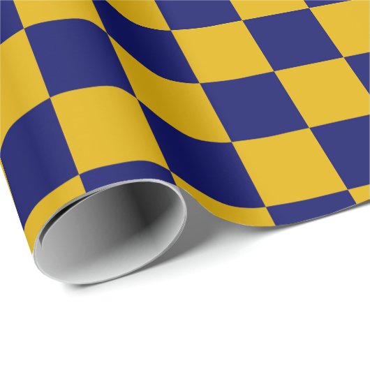 ダークネイビーとマスタードイエローチェッカーボード ラッピングペーパー (ロールコーナー)