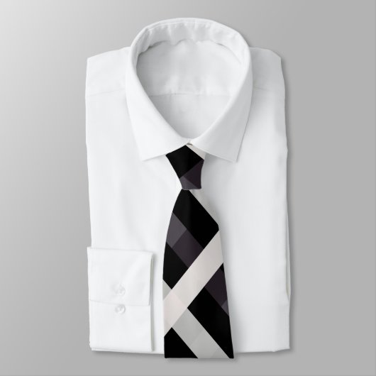 ダークネイビーの対角ギンガム、ライトグレー ネクタイ (タイ)