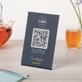 ダークネイビーのGoogleレビューQRコードロゴ 台座サイン (インサイチュ)