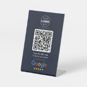 ダークネイビーのGoogleレビューQRコードロゴ 台座サイン (正面)