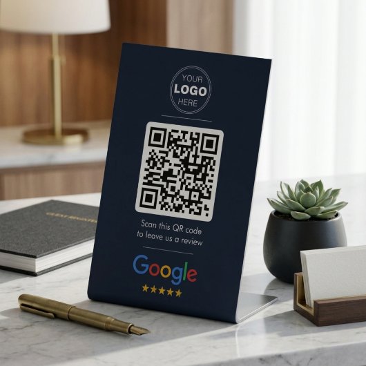 ダークネイビーのGoogleレビューQRコードロゴ 台座サイン
