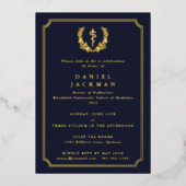 ダークネイビーアスクレピウス医科学校卒業 箔招待状 (正面)