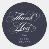 ダークネイビーエレガントスクリプト卒業 ラウンドシール (正面)