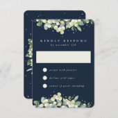 ダークネイビースノーベリー+ユーカリ冬の結婚式 出欠カード (正面/裏面)