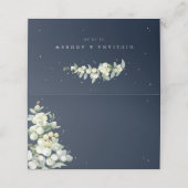 ダークネイビースノーベリー+ユーカリ結婚ス プレイスカード (外部開封)