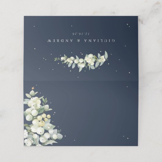 ダークネイビースノーベリー+ユーカリ結婚ス プレイスカード (外部開封)