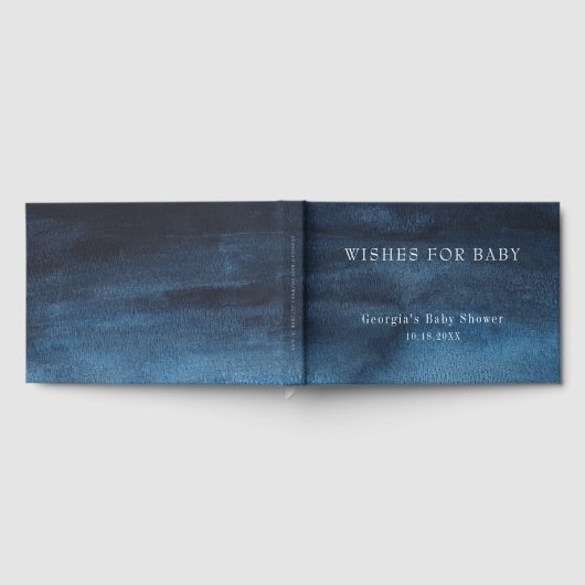 ダークネイビーブルーウォーター色洗いボーイベビーシャワー ゲストブック (全面)