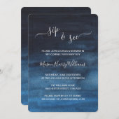 ダークネイビーブルーウォーター色洗面ボーイシップと参照 招待状 (正面/裏面)