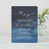 ダークネイビーブルーウォーター色洗面ボーイシップと参照 招待状 (スタンド正面)