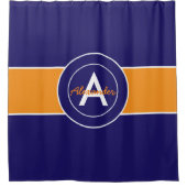 ダークネイビーブルーオレンジ シャワーカーテン (正面)