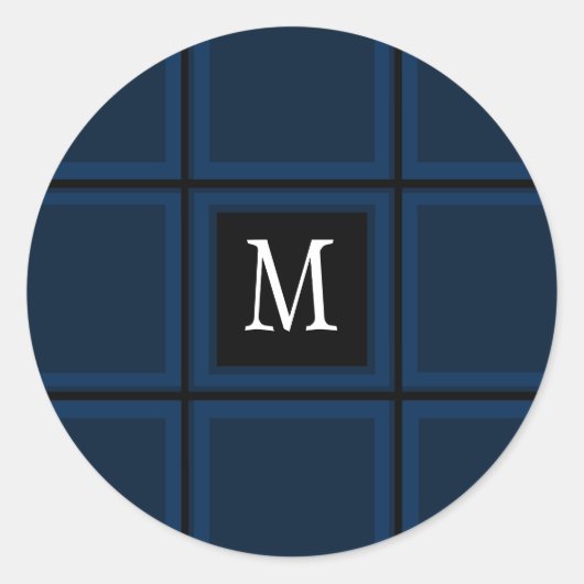 ダークネイビーブルーカスタムイニシャル独身のストライプの ラウンドシール (正面)