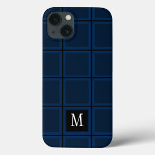 ダークネイビーブルーカスタムイニシャル独身のストライプの iPhone 13ケース