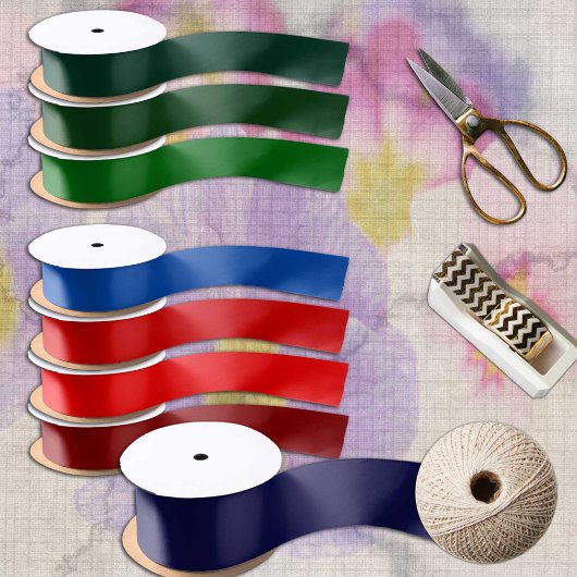 ダークネイビーブルーカラー無地のミニマル深い海 サテンリボン