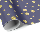 ダークネイビーブルーゴールデンシックドットラッピング紙 ラッピングペーパー (ロールコーナー)