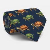 ダークネイビーブルーシーライフカメパターン（の模様が）ある ネクタイ (ロール)