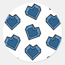 ダークネイビーブルージェムストーンハート格子パターン ラウンドシール