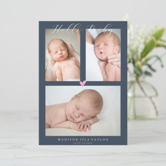 ダークネイビーブルーハローベビー誕生発表カード 招待状 (スタンド正面)