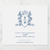 ダークネイビーブルーフォトクラウンモノグラ結婚ムの スパークリングワインラベル (シングルラベル)