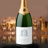 ダークネイビーブルーフォトクラウンモノグラ結婚ムの スパークリングワインラベル